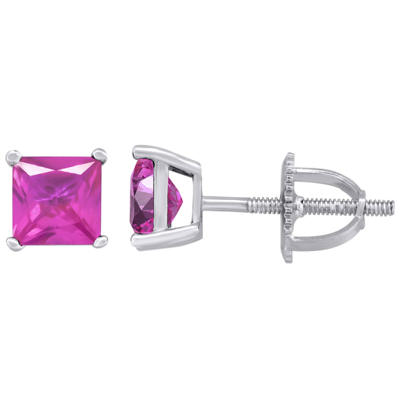 925 Sterling Silver Womens Pink Princess Cut Cubic Zirconia 5mm Square Classic Studs Earrings