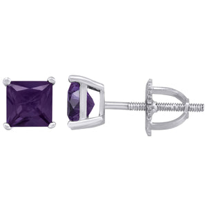 925 Sterling Silver Womens Purple Princess Cut Cubic Zirconia 5mm Square Classic Studs Earrings