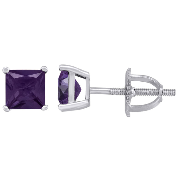 925 Sterling Silver Womens Purple Princess Cut Cubic Zirconia 5mm Square Classic Studs Earrings