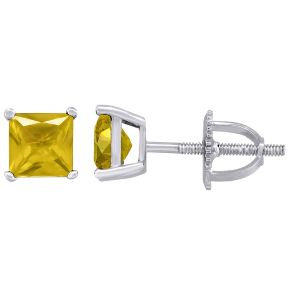 925 Sterling Silver Womens Yellow Princess Cut Cubic Zirconia 5mm Square Classic Studs Earrings