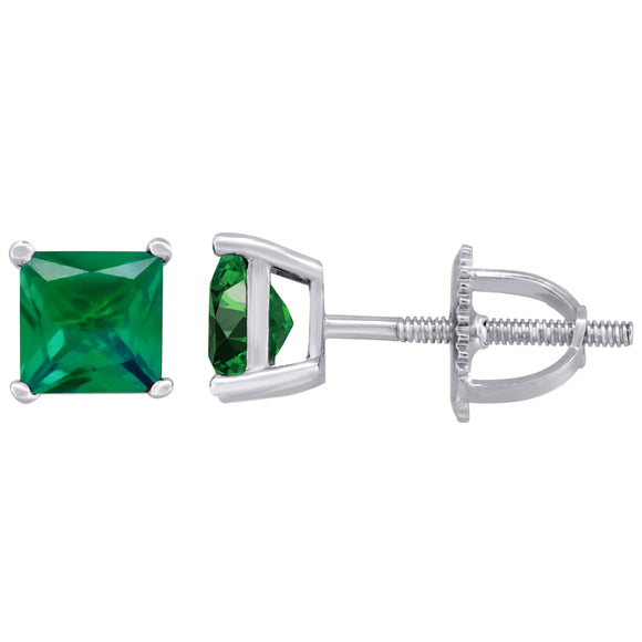 925 Sterling Silver Womens Green Princess Cut Cubic Zirconia 5mm Square Classic Studs Earrings