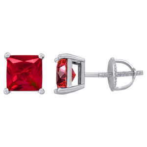 925 Sterling Silver Womens Red Princess Cut Cubic Zirconia 6mm Square Classic Studs Earrings
