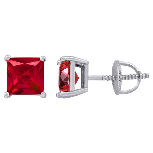 925 Sterling Silver Womens Red Princess Cut Cubic Zirconia 6mm Square Classic Studs Earrings