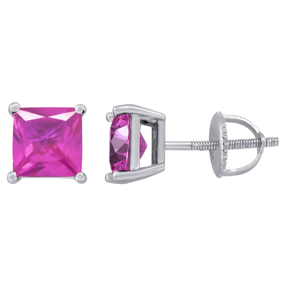 925 Sterling Silver Womens Pink Princess Cut Cubic Zirconia 6mm Square Classic Studs Earrings