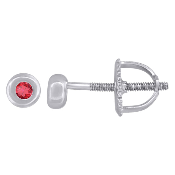 925 Sterling Silver Womens Red Cubic Zirconia Round Bezel Setting Studs Earrings
