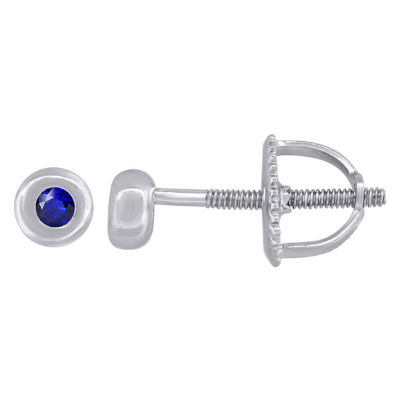 925 Sterling Silver Womens Royal Blue Cubic Zirconia Round Bezel Setting Studs Earrings
