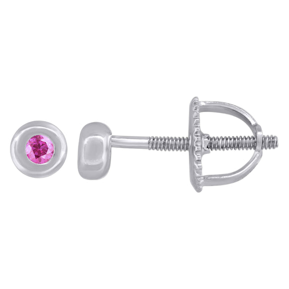 925 Sterling Silver Womens Pink Cubic Zirconia Round Bezel Setting Studs Earrings