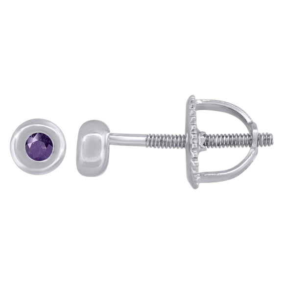925 Sterling Silver Womens Purple Cubic Zirconia Round Bezel Setting Studs Earrings