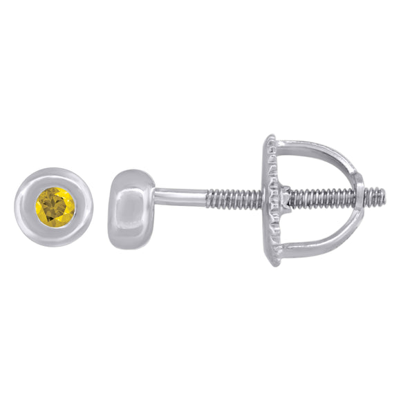 925 Sterling Silver Womens Yellow Cubic Zirconia Round Bezel Setting Studs Earrings