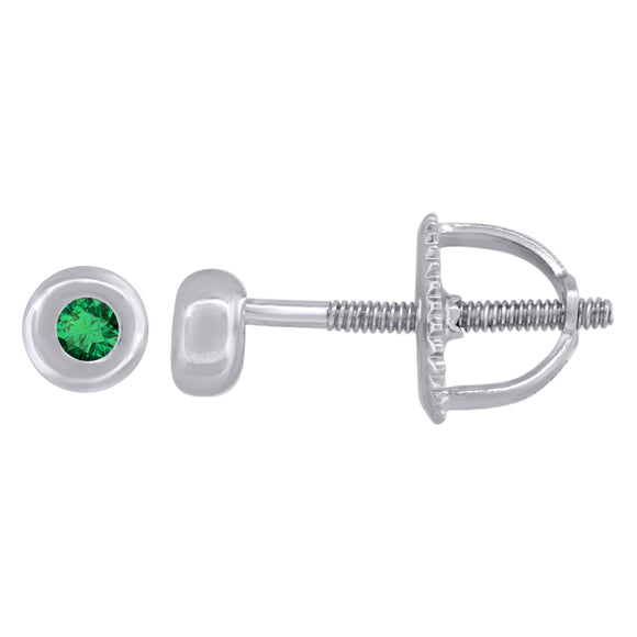 925 Sterling Silver Womens Green Cubic Zirconia Round Bezel Setting Studs Earrings