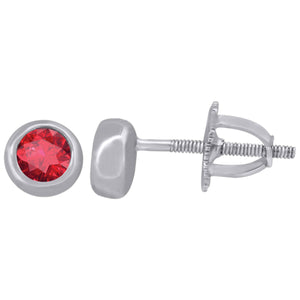 925 Sterling Silver Womens Red Cubic Zirconia Round Bezel Setting Studs Earrings