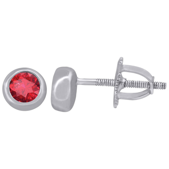 925 Sterling Silver Womens Red Cubic Zirconia Round Bezel Setting Studs Earrings