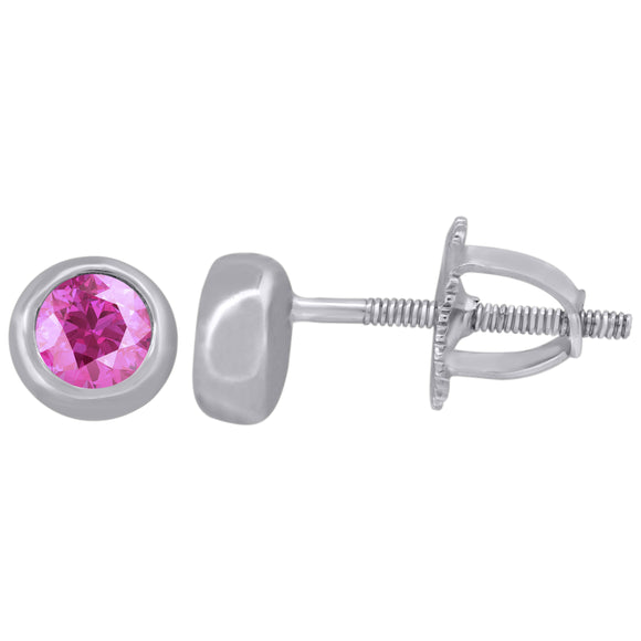 925 Sterling Silver Womens Pink Cubic Zirconia Round Bezel Setting Studs Earrings