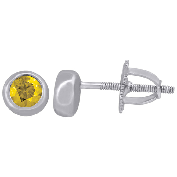 925 Sterling Silver Womens Yellow Cubic Zirconia Round Bezel Setting Studs Earrings