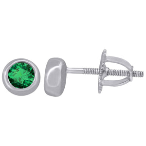 925 Sterling Silver Womens Green Cubic Zirconia Round Bezel Setting Studs Earrings