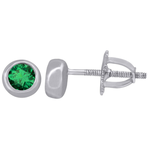 925 Sterling Silver Womens Green Cubic Zirconia Round Bezel Setting Studs Earrings