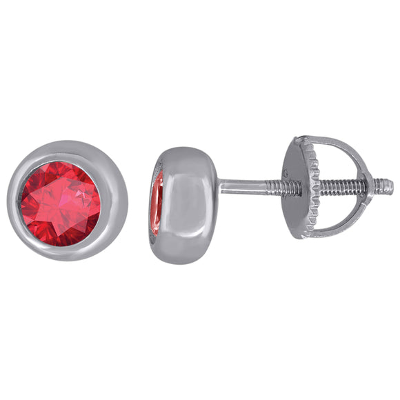 925 Sterling Silver Womens Red Cubic Zirconia Round Bezel Setting Studs Earrings