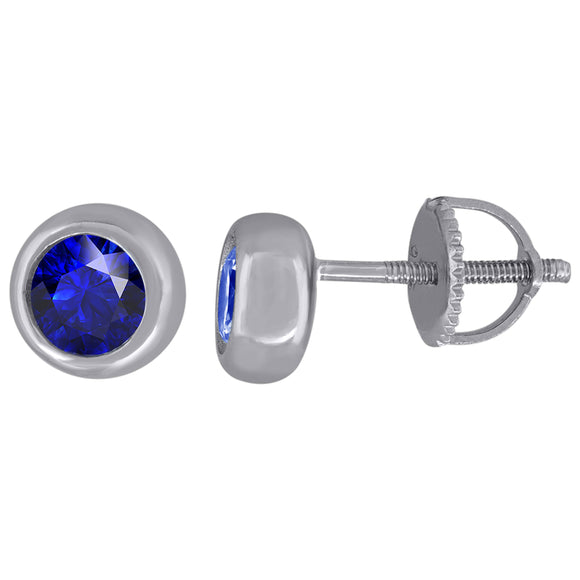 925 Sterling Silver Womens Royal Blue Cubic Zirconia Round Bezel Setting Studs Earrings