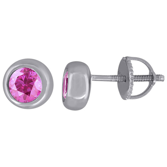 925 Sterling Silver Womens Pink Cubic Zirconia Round Bezel Setting Studs Earrings