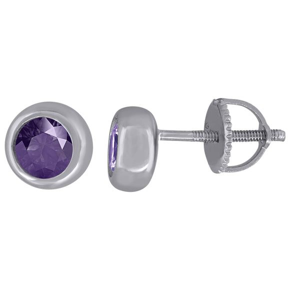 925 Sterling Silver Womens Purple Cubic Zirconia Round Bezel Setting Studs Earrings