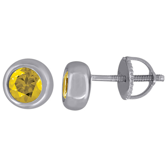 925 Sterling Silver Womens Yellow Cubic Zirconia Round Bezel Setting Studs Earrings