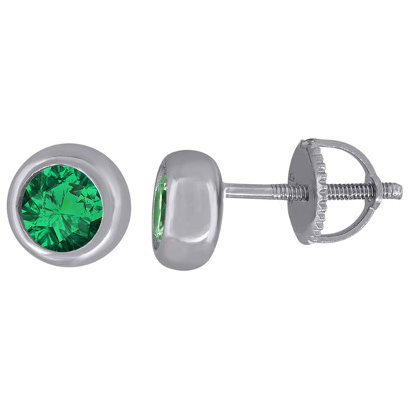 925 Sterling Silver Womens Green Cubic Zirconia Round Bezel Setting Studs Earrings