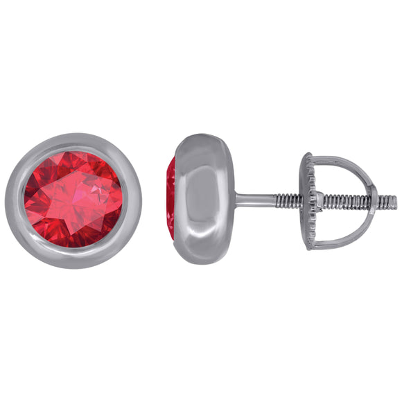 925 Sterling Silver Womens Red Cubic Zirconia Round Bezel Setting Studs Earrings