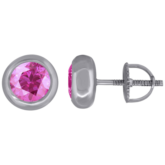 925 Sterling Silver Womens Pink Cubic Zirconia Round Bezel Setting Studs Earrings