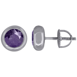 925 Sterling Silver Womens Purple Cubic Zirconia Round Bezel Setting Studs Earrings