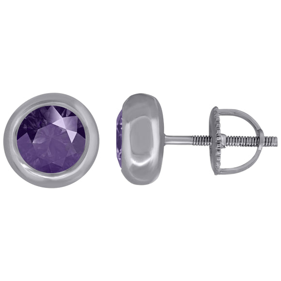 925 Sterling Silver Womens Purple Cubic Zirconia Round Bezel Setting Studs Earrings