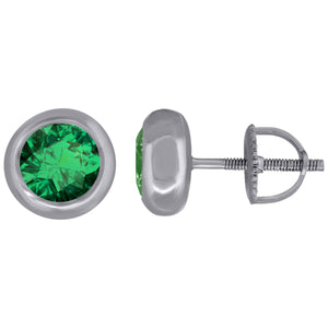 925 Sterling Silver Womens Green Cubic Zirconia Round Bezel Setting Studs Earrings