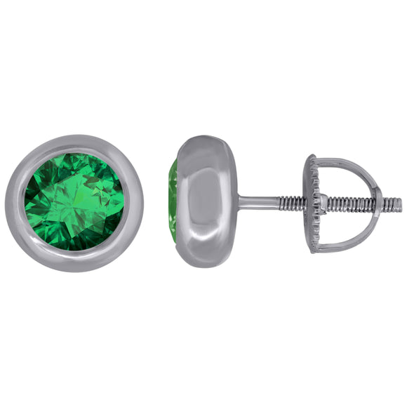 925 Sterling Silver Womens Green Cubic Zirconia Round Bezel Setting Studs Earrings