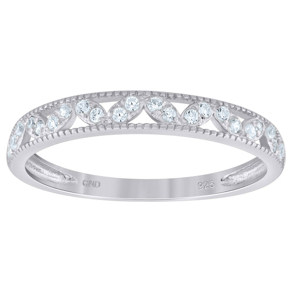 925 Sterling Silver Womens Cubic Zirconia Semi Eternity Stackable Wedding Band Ring Size 7