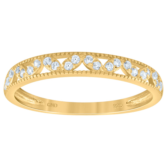 925 Sterling Silver Yellow-Tone Womens Cubic Zirconia Semi Eternity Stackable Wedding Band Ring Size 6