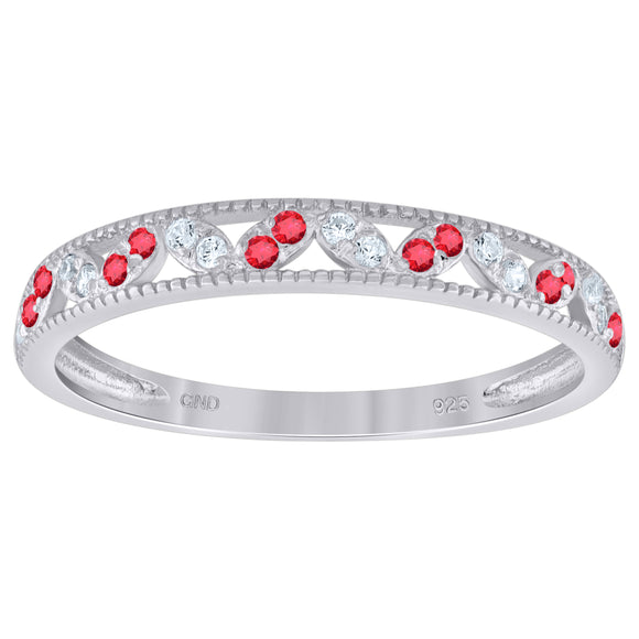 925 Sterling Silver Womens White Red Cubic Zirconia Semi Eternity Stackable Wedding Band Ring Size 6