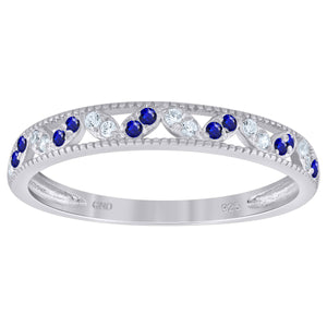 925 Sterling Silver Womens White Royal Blue Cubic Zirconia Semi Eternity Stackable Wedding Band Ring Size 6