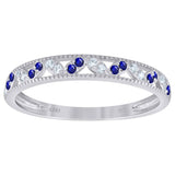 925 Sterling Silver Womens White Royal Blue Cubic Zirconia Semi Eternity Stackable Wedding Band Ring Size 6