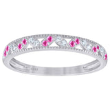 925 Sterling Silver Womens White Pink Cubic Zirconia Semi Eternity Stackable Wedding Band Ring Size 8