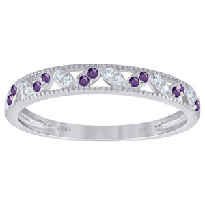 925 Sterling Silver Womens White Purple Cubic Zirconia Semi Eternity Stackable Wedding Band Ring Size 6