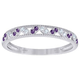 925 Sterling Silver Womens White Purple Cubic Zirconia Semi Eternity Stackable Wedding Band Ring Size 8