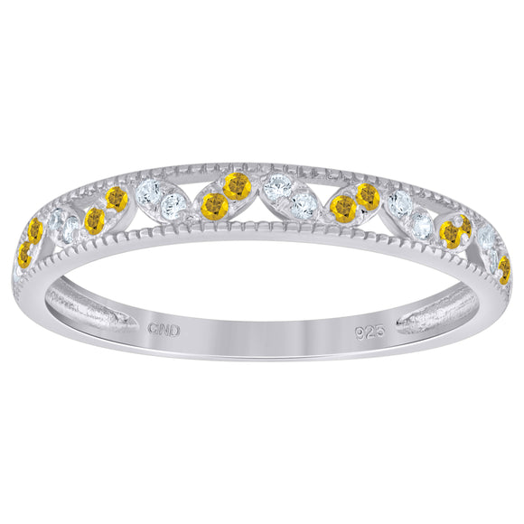 925 Sterling Silver Womens White Yellow Cubic Zirconia Semi Eternity Stackable Wedding Band Ring Size 6