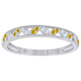 925 Sterling Silver Womens White Yellow Cubic Zirconia Semi Eternity Stackable Wedding Band Ring Size 8