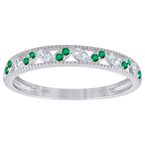 925 Sterling Silver Womens White Green Cubic Zirconia Semi Eternity Stackable Wedding Band Ring Size 7