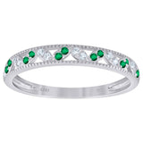 925 Sterling Silver Womens White Green Cubic Zirconia Semi Eternity Stackable Wedding Band Ring Size 7