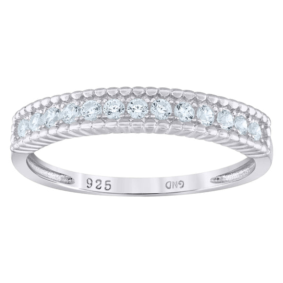 925 Sterling Silver Womens Cubic Zirconia Semi Eternity Stackable Wedding Band Ring Size 6
