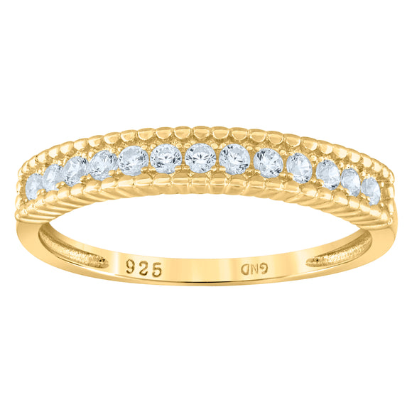 925 Sterling Silver Yellow-Tone Womens Cubic Zirconia Semi Eternity Stackable Wedding Band Ring Size 7