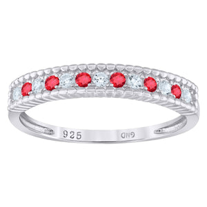 925 Sterling Silver Womens White Red Cubic Zirconia Semi Eternity Stackable Wedding Band Ring Size 6
