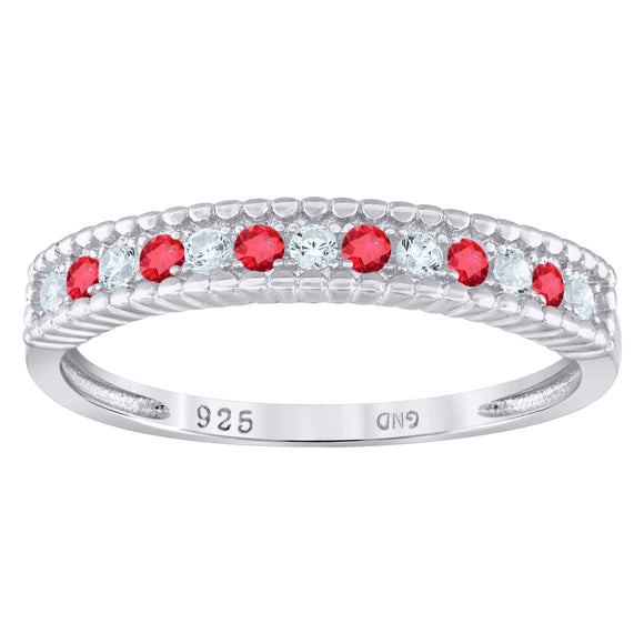 925 Sterling Silver Womens White Red Cubic Zirconia Semi Eternity Stackable Wedding Band Ring Size 6
