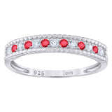 925 Sterling Silver Womens White Red Cubic Zirconia Semi Eternity Stackable Wedding Band Ring Size 6