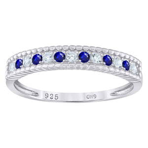 925 Sterling Silver Womens White Royal Blue Cubic Zirconia Semi Eternity Stackable Wedding Band Ring Size 6
